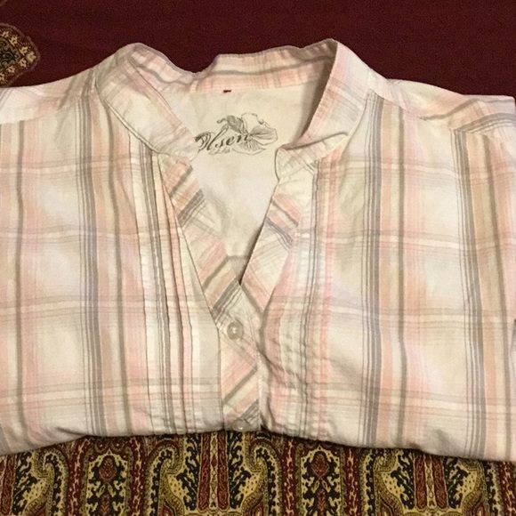 1X Olsen button down pink & gray long sleeves top - Picture 4 of 4